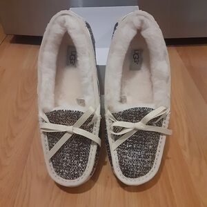 Ugg Symona Frill sparkles,bronze tweed/suede slippers shoes,10